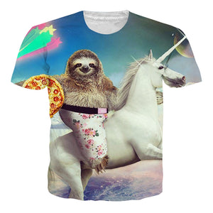 Sloth on unicorn with pizza 3D meme shirt - thememeshops